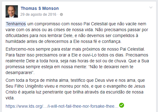 Post do Presidente Thomas S. Monson para os que estão numa boa fase