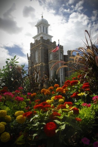 jardim do templo com várias flores em diversas cores