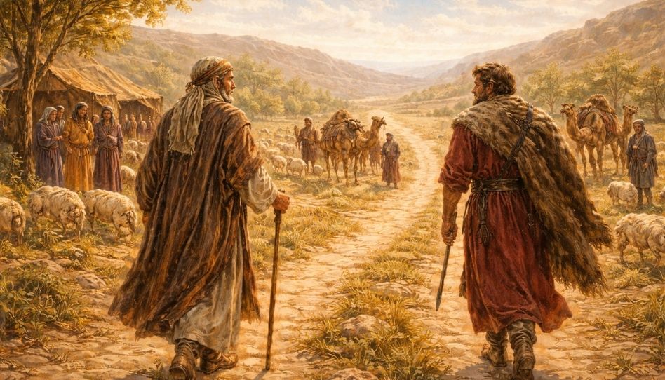 Representação de Esaú e Jacó seguindo caminhos diferentes, para retratar famílias imperfeitas.